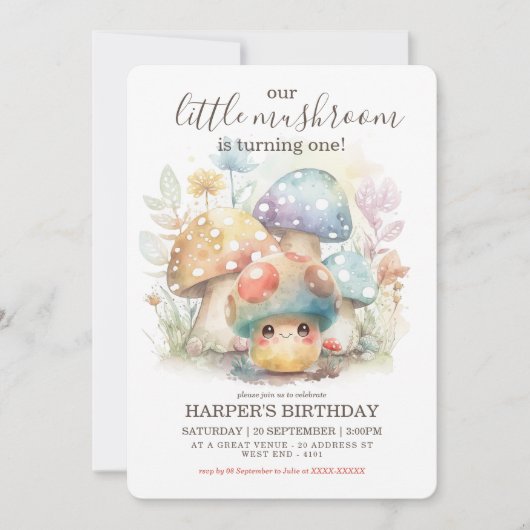 Whimsical Mushroom Geburtstag Einladung (Vorderseite)