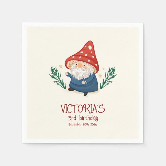 Whimsical Mushroom Gnome Geburtstagsparty Serviette (Vorderseite)
