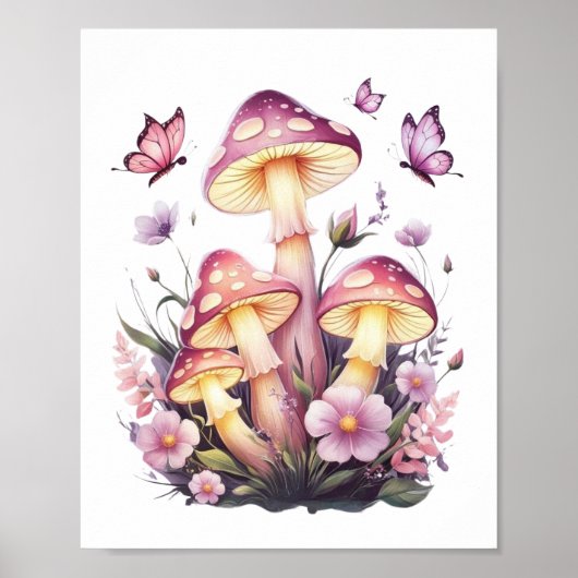 Whimsical Mushroom Meadow - Verzaubertes Naturepos Poster (Vorne)