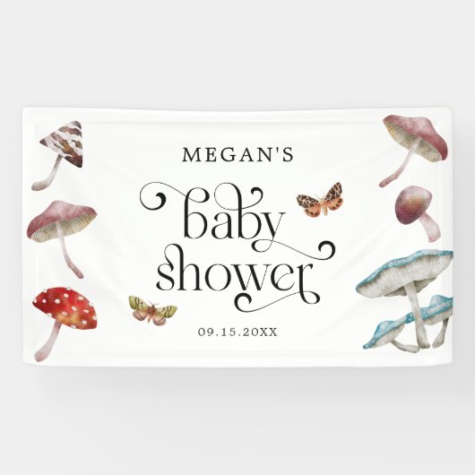 Whimsical Mushroom & Moth Baby Dusche Banner (Horizontal)