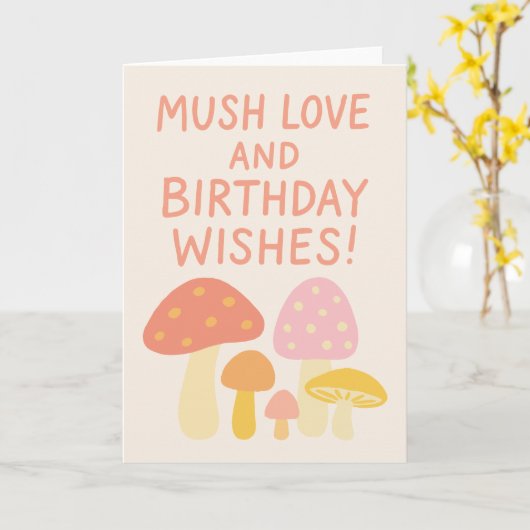 Whimsical Mushroom Puppe Pastel Birthday wünscht Karte (Gelbe Blume)