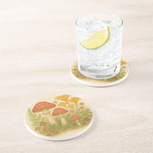 Whimsical Mushroom Sandstone Untersetzer - Kernstü (Seite)