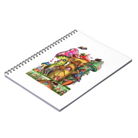 Whimsical Mushroom Village Fantasy Artwork Notizblock (Linke Seite)