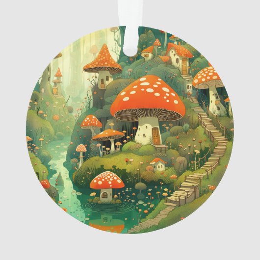 Whimsical Mushroom Village Ornament by Quindolyn (Rückseite)