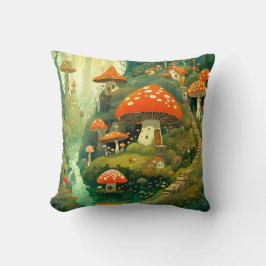 Whimsical Mushroom Village Square Kissen