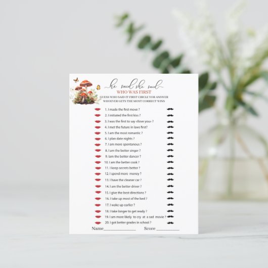 Whimsical Mushroom Watercolor Er sagte, sie sagte (Stehend Vorderseite)