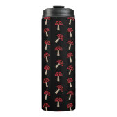 Whimsical Mushrooms Red And Black Pattern Thermosbecher (Vorderseite)
