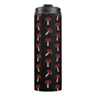 Whimsical Mushrooms Red And Black Pattern Thermosbecher
