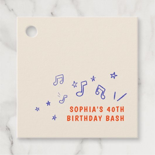 Whimsical Musical Note Illustrations 40. Geburtsta Geschenkanhänger (Vorderseite)