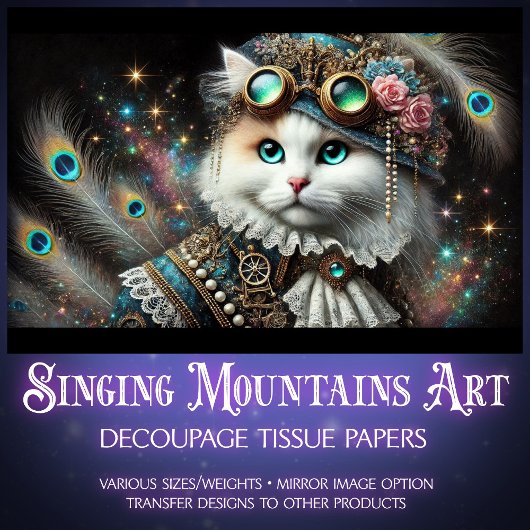 Whimsical Mysterical Steampunk Cat Decoupage Seidenpapier