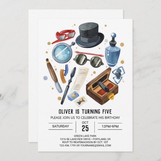 Whimsical Mystery Detection Geburtstag Einladung (Vorne/Hinten)