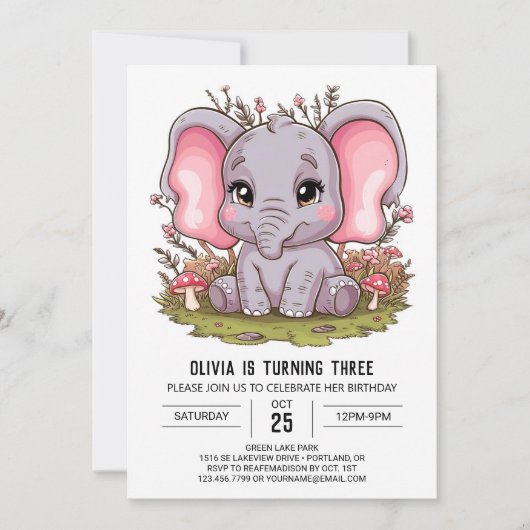 Whimsical Mystical Elephant Digital Geburtstag Einladung (Vorderseite)