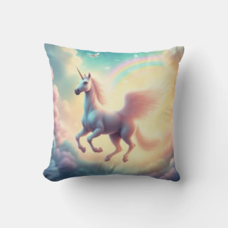 Whimsical Mystical Flying Unicorn Pastel Rainbow Kissen