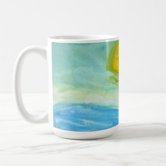 Whimsical Naive Art Sonnenlandschaft Kaffeetasse (Links)