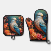 Whimsical Nature Blue Bird Ofenhandschuh & Topflappen-Set (Vorderseite)