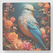 Whimsical Nature Blue Bird Steinuntersetzer (Vorderseite)