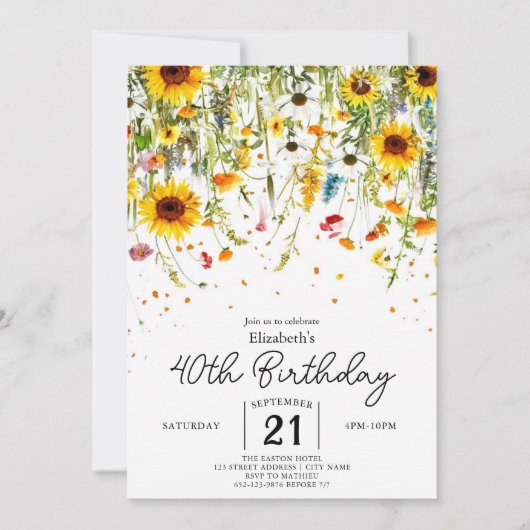 Whimsical Nature Wildblumen 40. Einladung (Vorderseite)