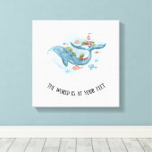 Whimsical Nautical Blue Whale Stretch Canvas Print Leinwanddruck (Insitu (Holzboden))