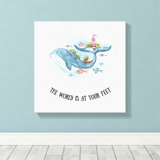 Whimsical Nautical Blue Whale Stretch Canvas Print Leinwanddruck (Insitu (Holzboden))