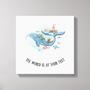 Whimsical Nautical Blue Whale Stretch Canvas Print Leinwanddruck