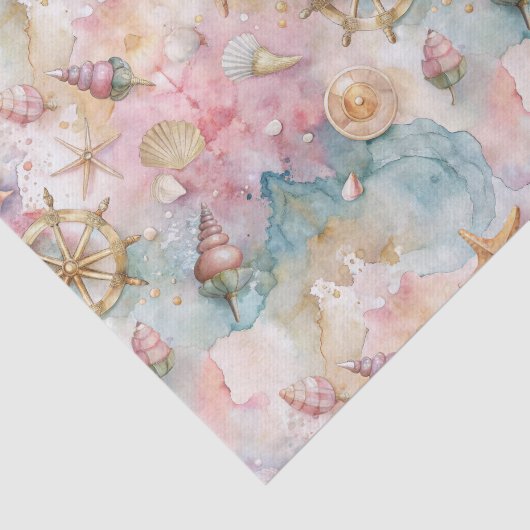 Whimsical Nautical Seashells Pink Decoupage Seidenpapier (Ausschnitt)