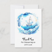 Whimsical Nautical Watercolor Boy Babydusche Dankeskarte (Vorderseite)