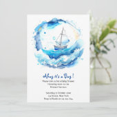 Whimsical Nautical Watercolor Boy Babydusche Einladung (Stehend Vorderseite)