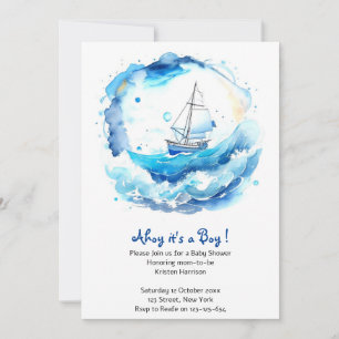 Whimsical Nautical Watercolor Boy Babydusche Einladung