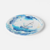 Whimsical Nautical Watercolor Boy Babydusche Pappteller (Schrägansicht)