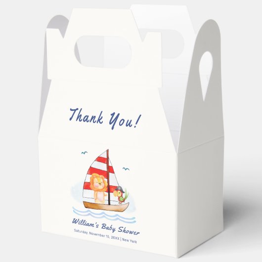 Whimsical Nautical Wild Lion Sailboat Babydusche Geschenkschachtel (Offen)
