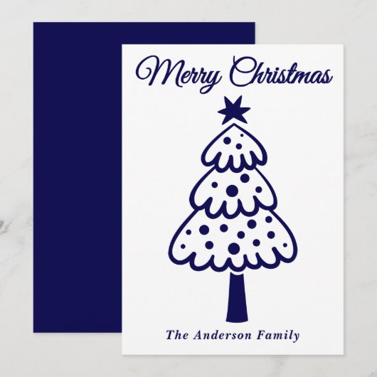 Whimsical Navy Blauer Handgezeichneter Weihnachtsb Feiertagskarte (Vorne/Hinten)