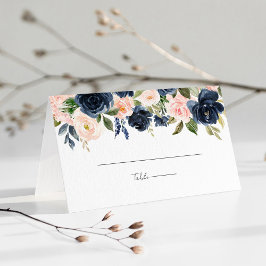 Whimsical Navy Blue & Blush Pink Floral Wedding Platzkarte