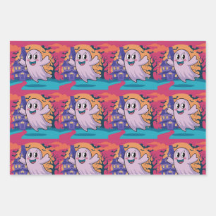 Whimsical Neon Ghost, Candy Corn, Hexe, Halloween Geschenkpapier Set