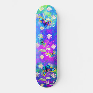 Whimsical Neon Wonderland Blume Schmetterlinge Skateboard
