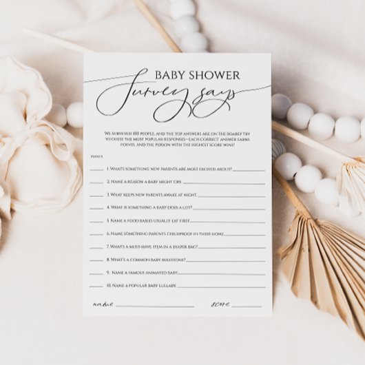 Whimsical Neutral Baby Shower Survey Says Card Einladung