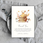 Whimsical Neutral Boho Book Mouse Kinderdusche Dankeskarte