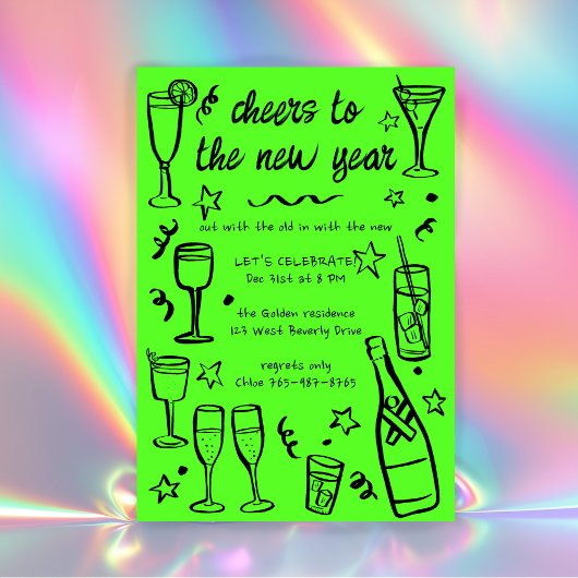 Whimsical NEW YEAR Party Cocktail Drinks nach Maß Einladung