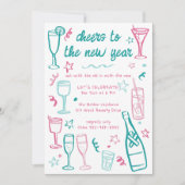 Whimsical NEW YEAR Party Cocktail Drinks nach Maß Einladung (Vorderseite)