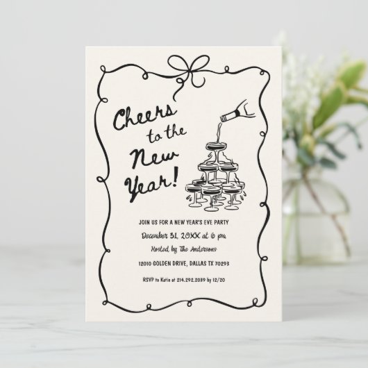 Whimsical New Year's Eve Party Einladung (Stehend Vorderseite)