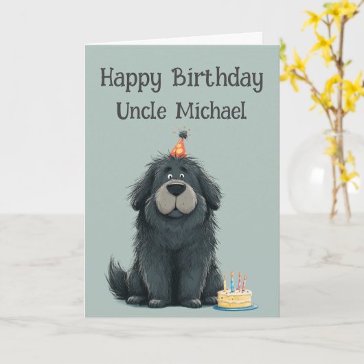 Whimsical Newfoundland Dog Birthday Card Karte (Gelbe Blume)