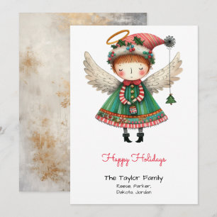 Whimsical Niedlich Angel Illustration Happy Feiertagskarte