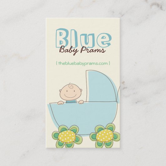 Whimsical Niedlich Baby Boy in Blue Pram Moderne E Visitenkarte (Vorderseite)