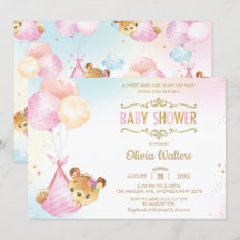 Whimsical Niedlich Bear Balloons Baby Shower Girl