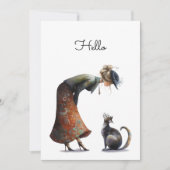 Whimsical Niedlich Cat and Lady Hello Flat Karte (Vorderseite)