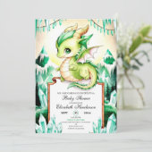 Whimsical Niedlich Dragon Baby Dusche Einladung (Stehend Vorderseite)