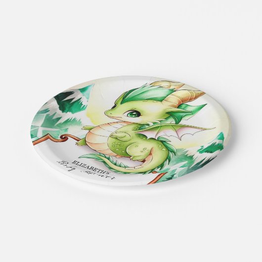 Whimsical Niedlich Dragon Baby Dusche Pappteller (Schrägansicht)