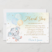 Whimsical Niedlich Elephant Balloons Baby Shower B Dankeskarte (Vorderseite)
