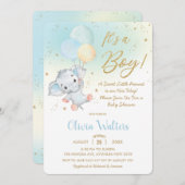 Whimsical Niedlich Elephant Balloons Baby Shower B Einladung (Vorne/Hinten)