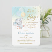 Whimsical Niedlich Elephant Balloons Baby Shower B Einladung (Stehend Vorderseite)