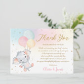 Whimsical Niedlich Elephant Balloons Baby Shower G Dankeskarte (Stehend Vorderseite)